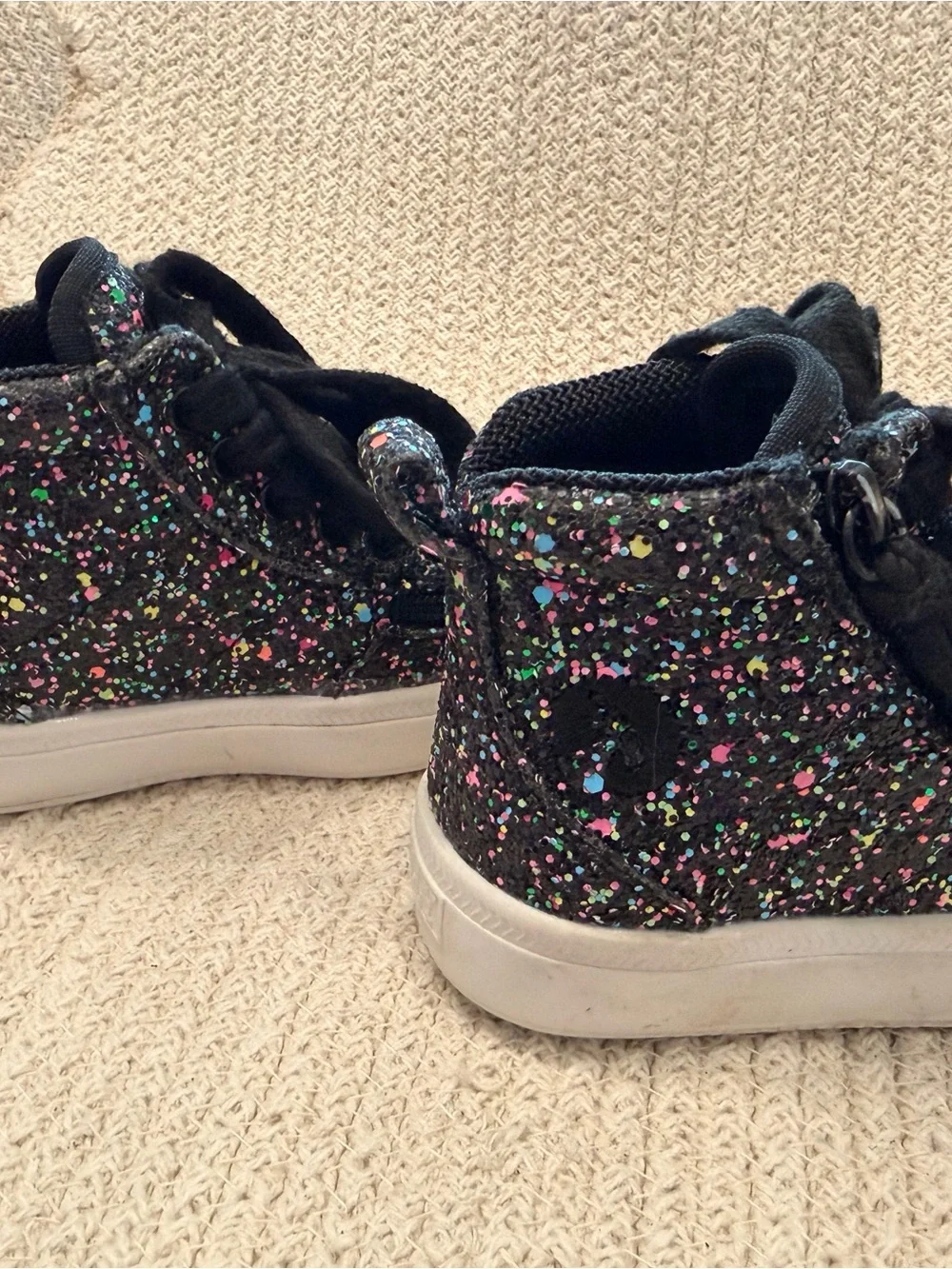 Classic Black High-Top Kids Sneakers with Multicolor Glitter